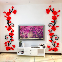 薔薇花藤3d立體亞克力牆貼客廳玄關餐廳電視背景牆房間裝飾壁貼畫