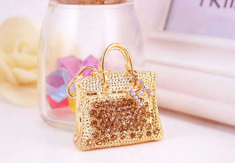 Cute Diamond-studded Portable Bag Car Ladies Metal Pendant Keychain display picture 7