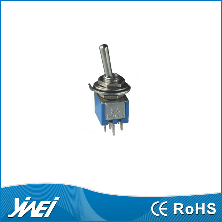 6脚DPDT蓝色MINI小型SMTS-202双刀双通M5x0.5钮子开关 YW2-102