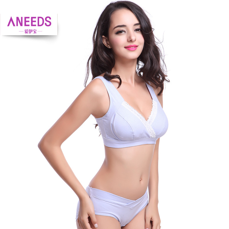 厂家直发聚拢防走光孕妇内衣内裤套装无钢圈棉质前交叉哺乳文胸|ru