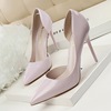 Korean fashion simple thin heel high heel patent leather shallow mouth pointed hollow sexy thin high heel single shoe