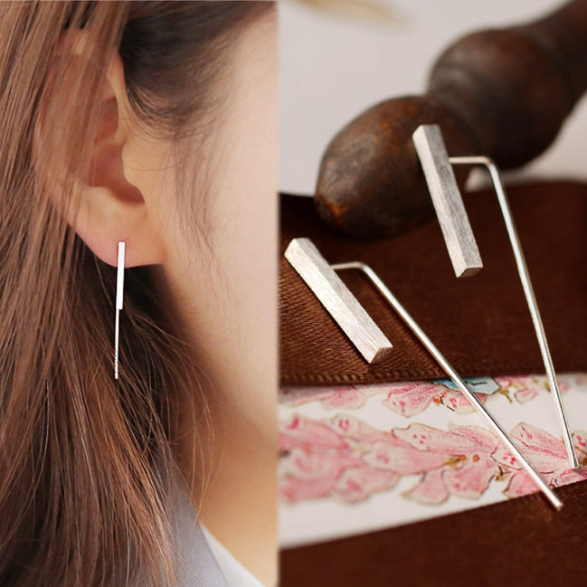 925 pendientes de plata esterlina estilo coreano simple cepillado largo cuadrado pendientes de plata esterlina pendientes gancho de oreja