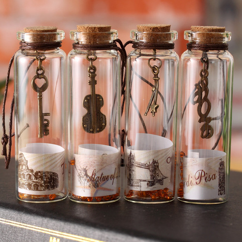 Retro Wishing Bottle World Scenery Lucky Bottle Glass Trumpet Cork Drift Bottle Creative Home Wholesale