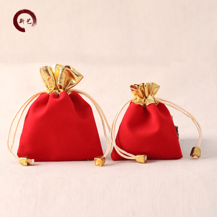 批发做 红色绒布袋金边金口首饰袋 抽绳束口袋礼品饰品包装袋