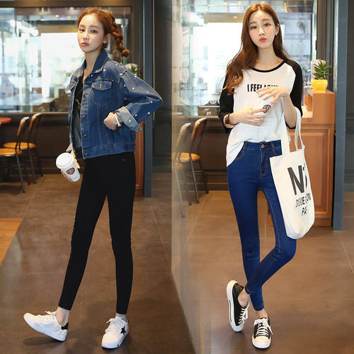 High-waisted denim pants for women: Fleece-lined skinny jeans, pencil-style trousers—versatile, stretchy, figure-flattering, and perfect for fall and winter.