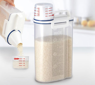 Wholesale plastic sealed rice bucket storage bin 2KG moisture-proof flour bucket 2.5L dry fruit storage bucket with measuring cup