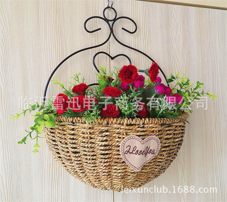 鐵藝草編壁掛花籃