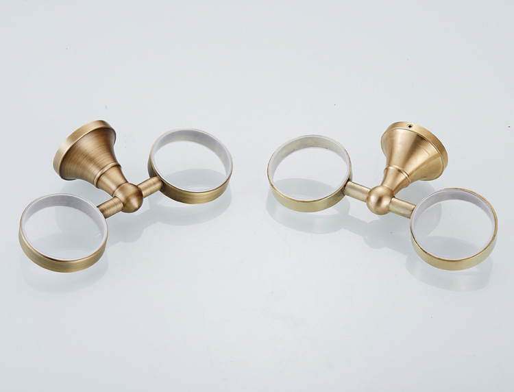 全铜复古欧式双杯架漱口杯架仿古壁挂式五金卫浴挂件