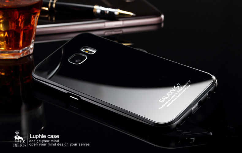 Luphie Aircraft Aluminum Metal Frame 9H Tempered Glass Back Cover Case for Samsung Galaxy S7 Edge G9350
