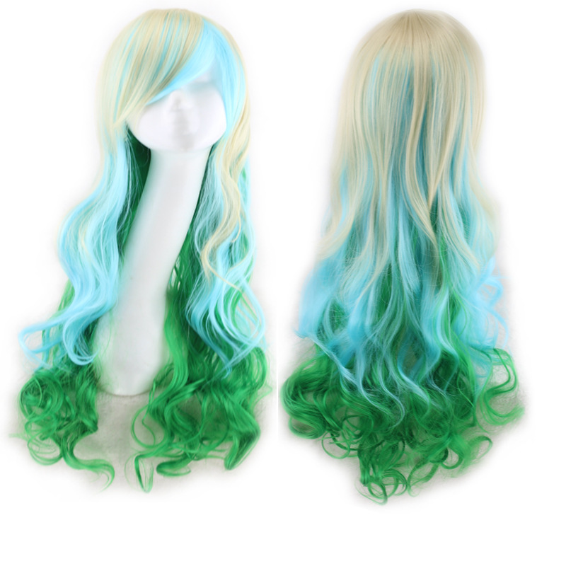 Peluca de pelo sintético Moda Anime Cosplay Fibra química Hermoso Largo Ondulado_voghion.com