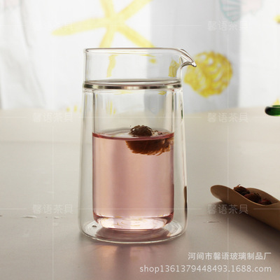 耐热玻璃单口双层公道杯 不烫手分茶器茶道配件双层茶海