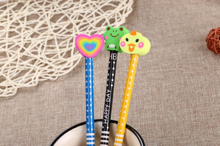 Cute Cartoon Wooden Student Sketch Drawing Pencil With Eraser Brush display picture 4