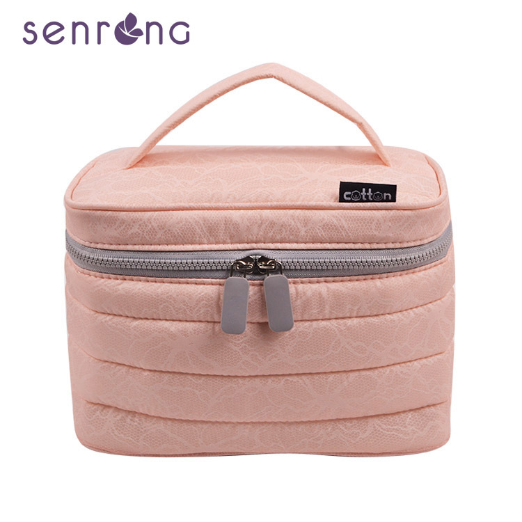 韩版新款粉色双层尼龙化妆箱 多功能专业小号手提化妆包定制logo|ru
