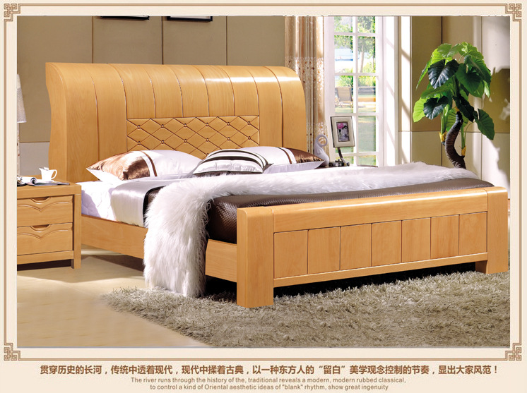 批发南康家具1.8米双人床简约现代卧室家具榉木床 实木床厂家直销