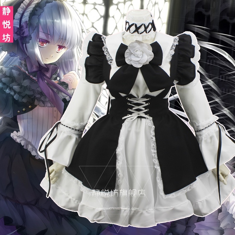 黑白色长袖lolita哥特风女仆装cosplay服装洋装女装大佬连衣裙-阿里巴巴
