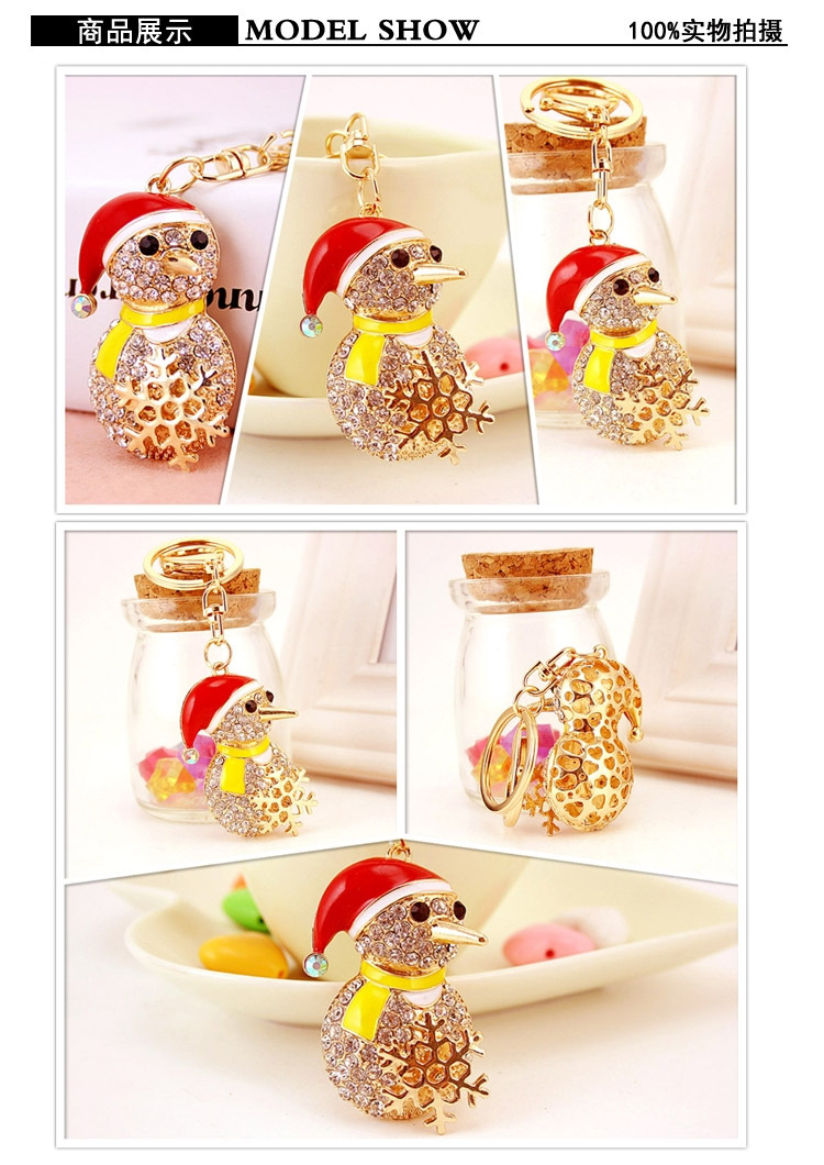 46g Weight Birthday Occasion Alloy, Metal Material Snowman Pattern Unisex Gender Christmas Hot-selling Craft Small Gifts Diamond Snowman Car Metal  Key Chain 无