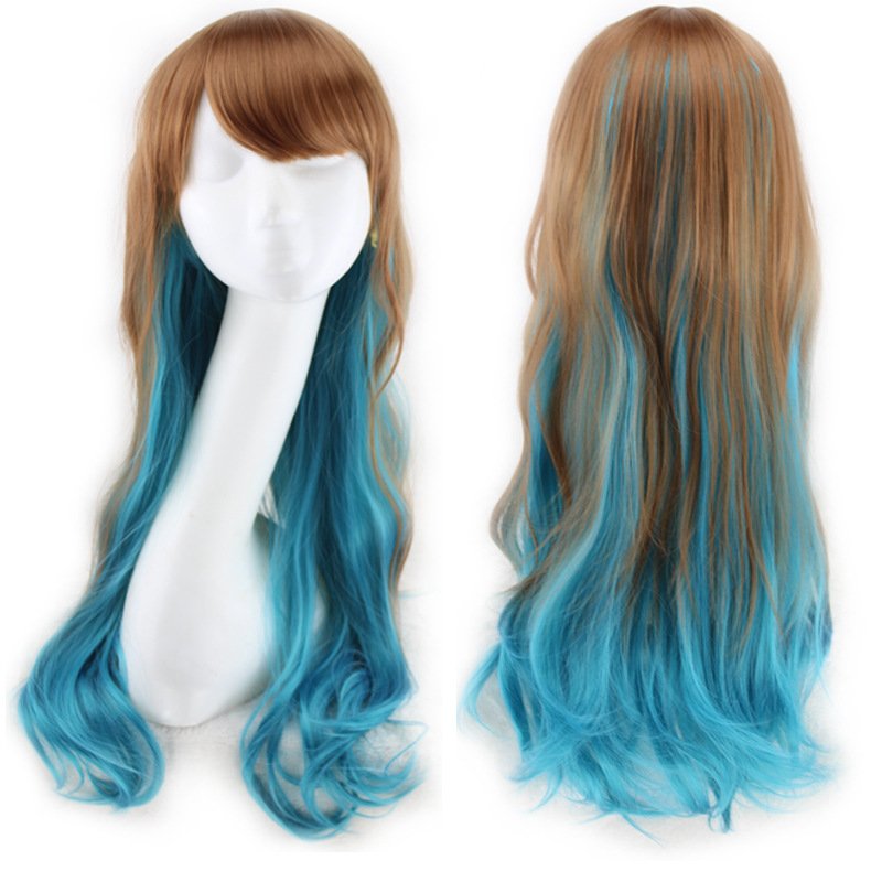 Peluca de pelo sintético Moda Anime Cosplay Fibra química Hermoso Largo Ondulado_voghion.com