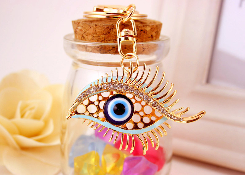 30g Weight Alloy, Metal Material Glasses Pattern Unisex Gender White, Red, Blue Color Korean Diamond-studded Devil’s Eye Crystal Metal Pendant Eyelashes Keychain 10