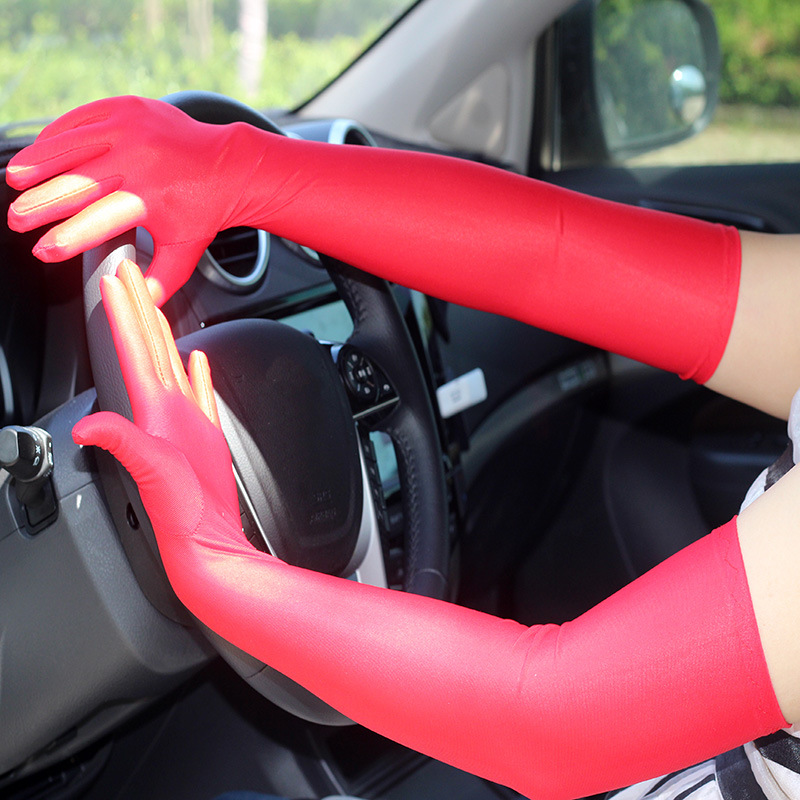 Long satin gloves Star segment dress performance performance concise host show wedding dress sunscreen gloves wholesale