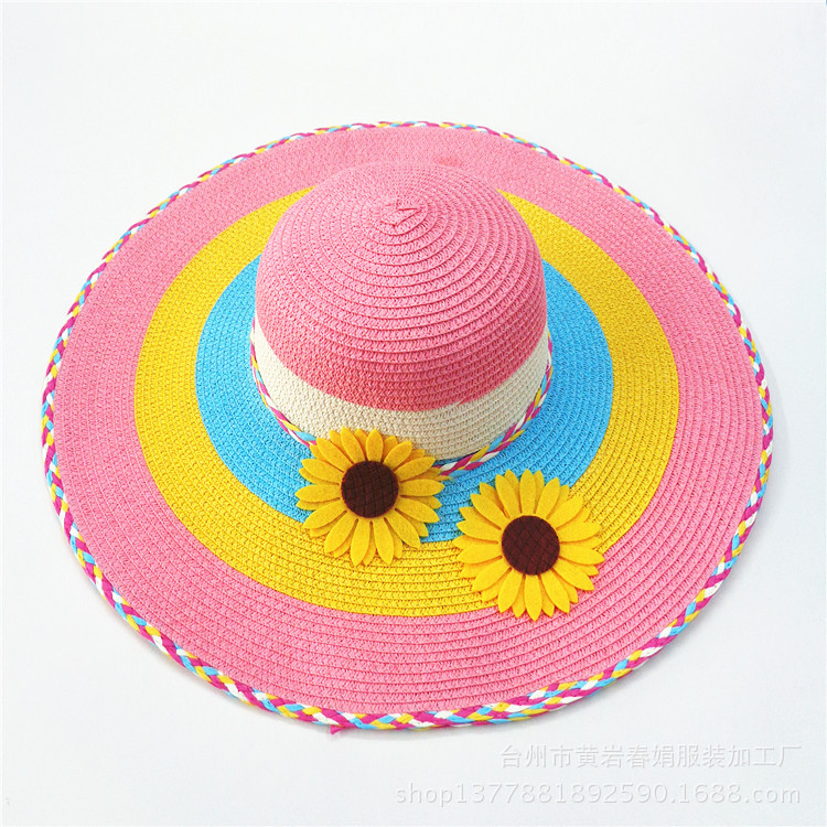 Nuevo verano de las mujeres girasol sombrero de paja grande turismo escénico punto playa sombrero al por mayor