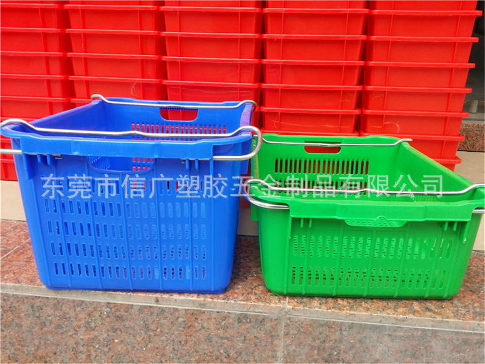 全新PP塑料摔不烂蔬菜胶框625*425*300带铁耳加厚 水果塑料筐批发