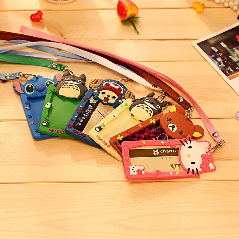 Factory wholesale cartoon bus card holder keychain card clip cute lanyard bank small card bag