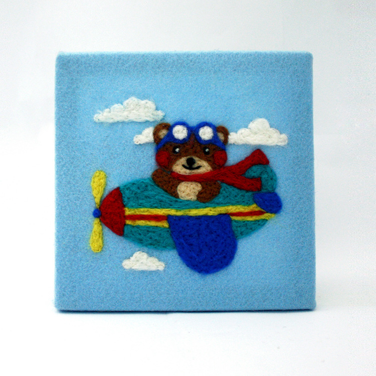 毛毡画 羊毛毡diy动物小熊飞行员儿童手工创意戳戳乐美术作业