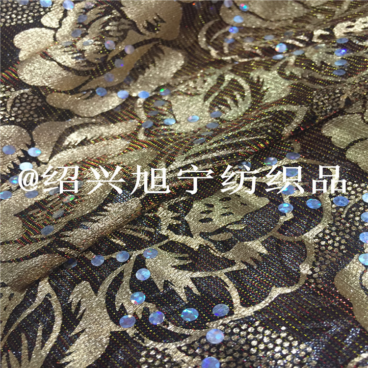 现货幻灯丝幻光线烫金布冲片大花民族服装面料亮片布灯具灯罩布