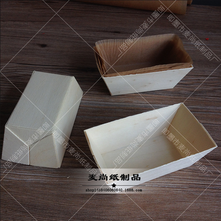 Calidad Alimentaria alta temperatura resistente molde de madera rectangular molde de pastel de madera grande para hornear papel taza pastel bandeja de madera