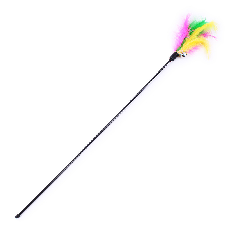 现货批发皮皮淘新款彩色羽毛猫玩具 60cm带铃铛仿兔毛逗猫棒4