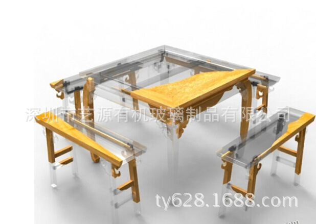 东莞厂 批发亚克力厨房家具 方桌 长条凳 有机玻璃制品 商场家具
