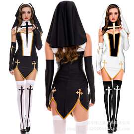两色万圣节COSPLAY服装性感修女服游戏制服诱惑角色扮演ds演出服
