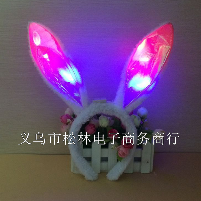 荧光兔耳朵带灯粉
