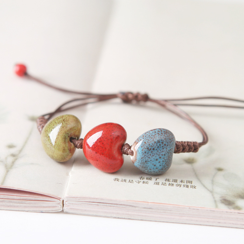 颜色釉圆圈陶瓷片手链 民族风纯手工编织陶瓷小饰品摆摊夜市货源