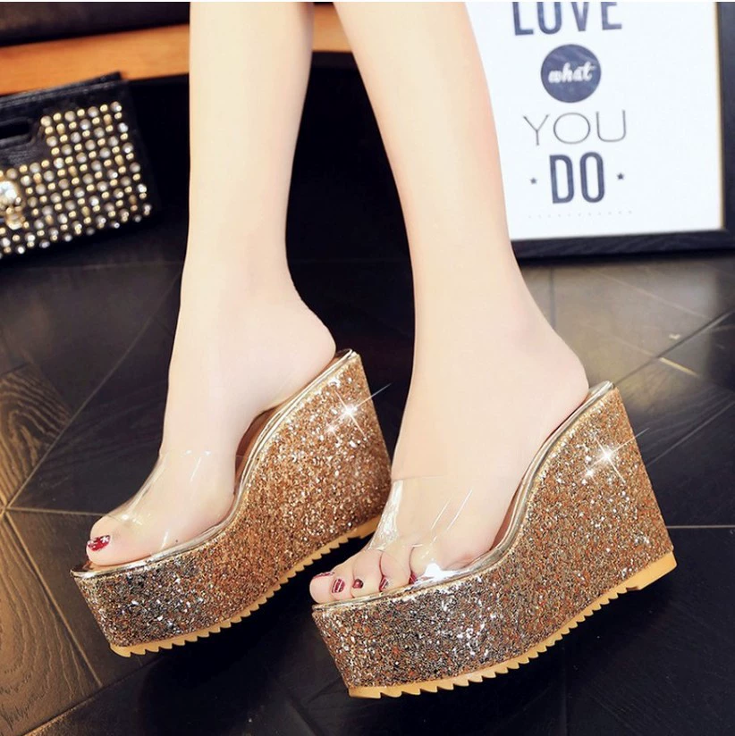 2016 летние новые модные женские сандалии в европейском и американском стиле, рыбий рот, блестки, торт на платформе с прозрачными ногами, женская обувь оптом