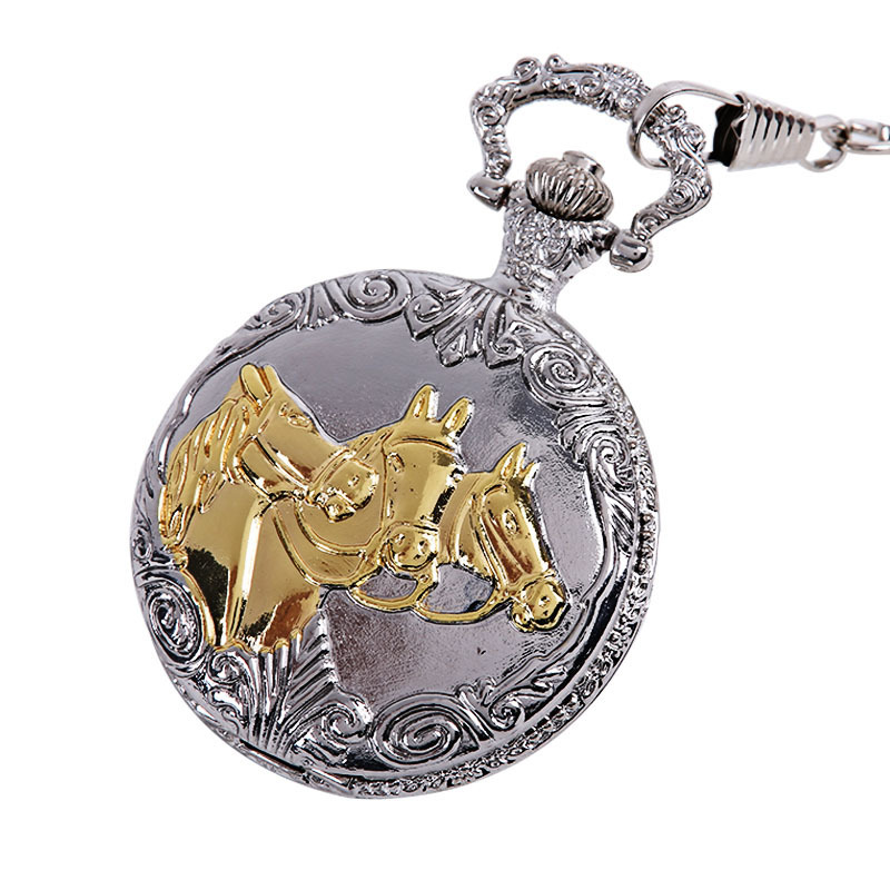 Retro large thick chain between gold three Mercedes horses classic pocket watch three horse pocket watch a generation of 1026