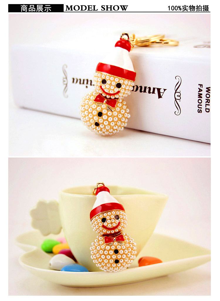 200g Weight Alloy, Metal Material Doll Pattern Unisex Gender Creative Christmas Crafts Cute Cartoon Pearl Snowman Car Keychain 无