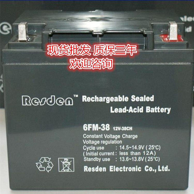 雷斯顿蓄电池6FM-38 机房UPS直流屏用12V38AH全新质保三年