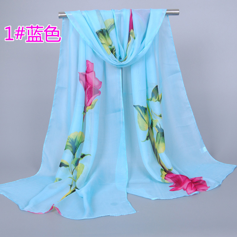 1#蓝色 (1) -玫瑰花丝巾 雪纺丝巾
