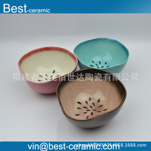 家用陶瓷碗外貿 定制西瓜籽陶瓷湯碗 創意花瓣型米飯碗陶瓷沙拉碗