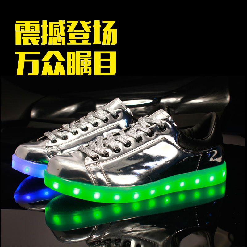 男女情侣鞋夜光鞋LED彩灯鞋休闲板鞋USB充电荧光鞋闪光鞋镜面潮鞋
