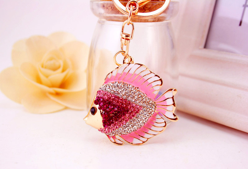39g Weight Alloy, Metal Material Fish Pattern Unisex Gender Pink, Purple, Blue, Yellow Color Creative Diamond Cartoon Color Tropical Fish Keychain 6