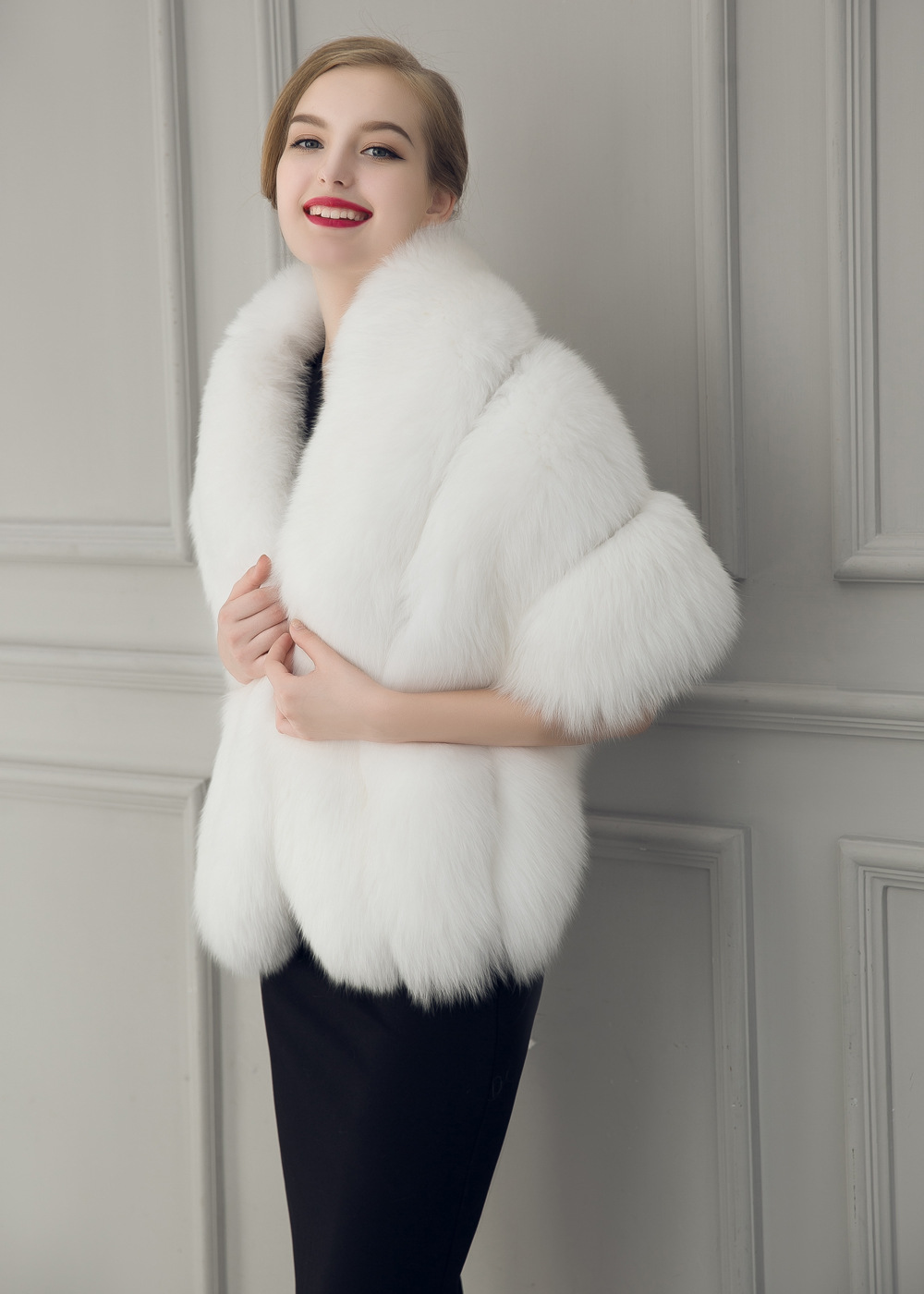 Womens Lady Faux Fur Shawl Shrug Grey White Weddings Wrap Cape Evening Coat eBay