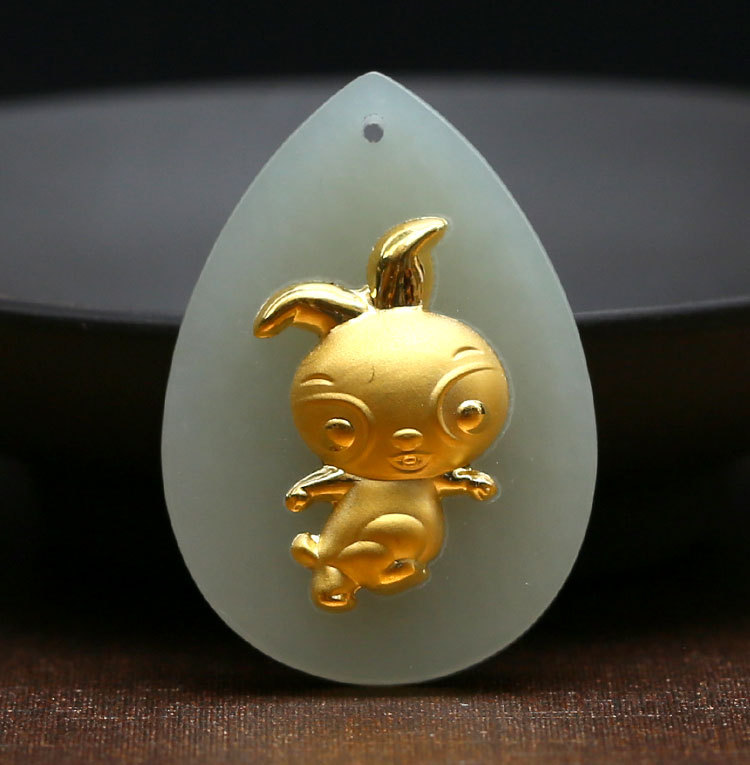 (2개) 천연 신장 HETIAN JADE 상감 천 피트 금 조디악 펜던트 4D 금 상감 옥 조디악 펜던트 도매