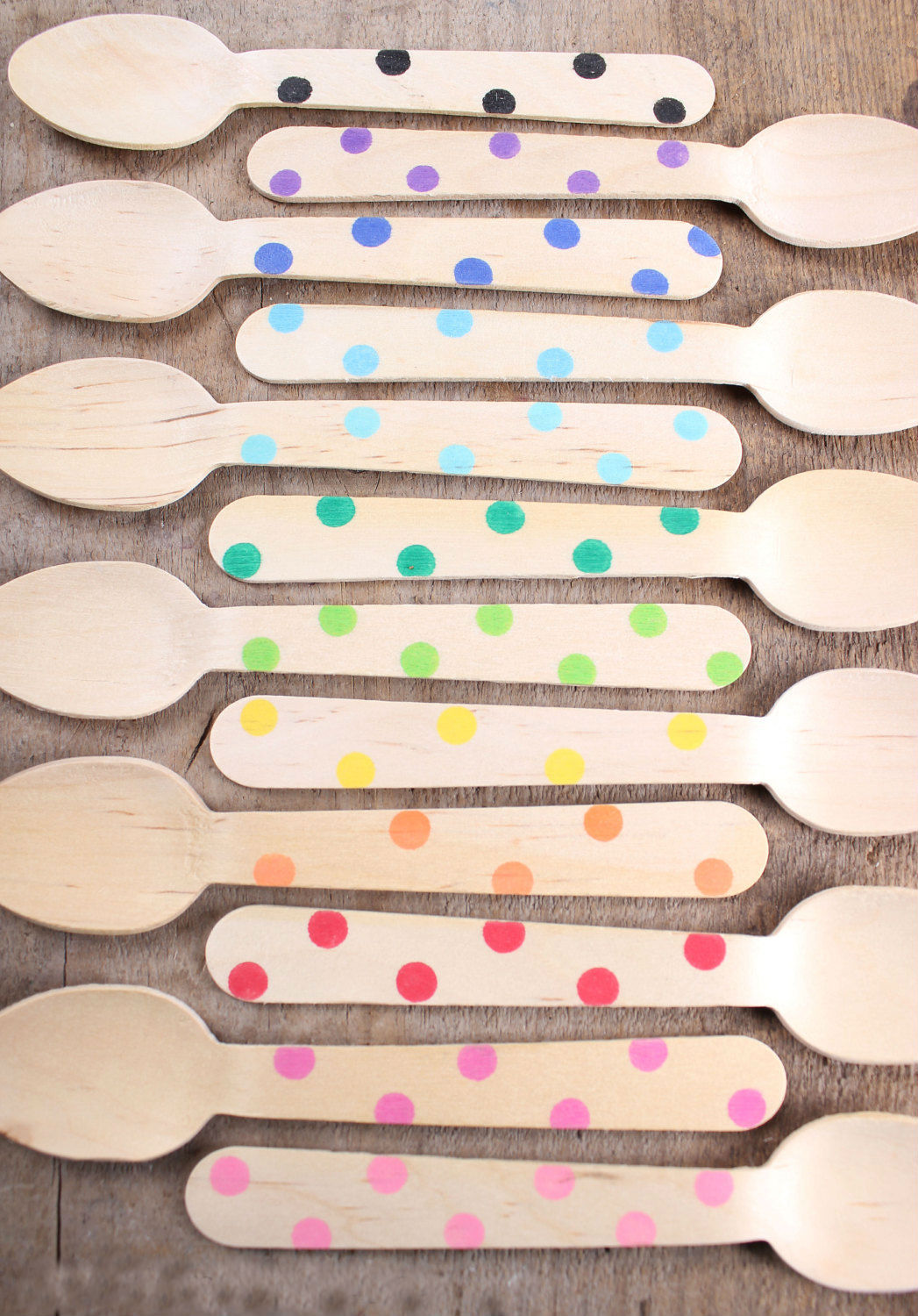 Mini Dots Wooden Taster Spoons 外贸出口欧美环保波点圆点勺子|ms