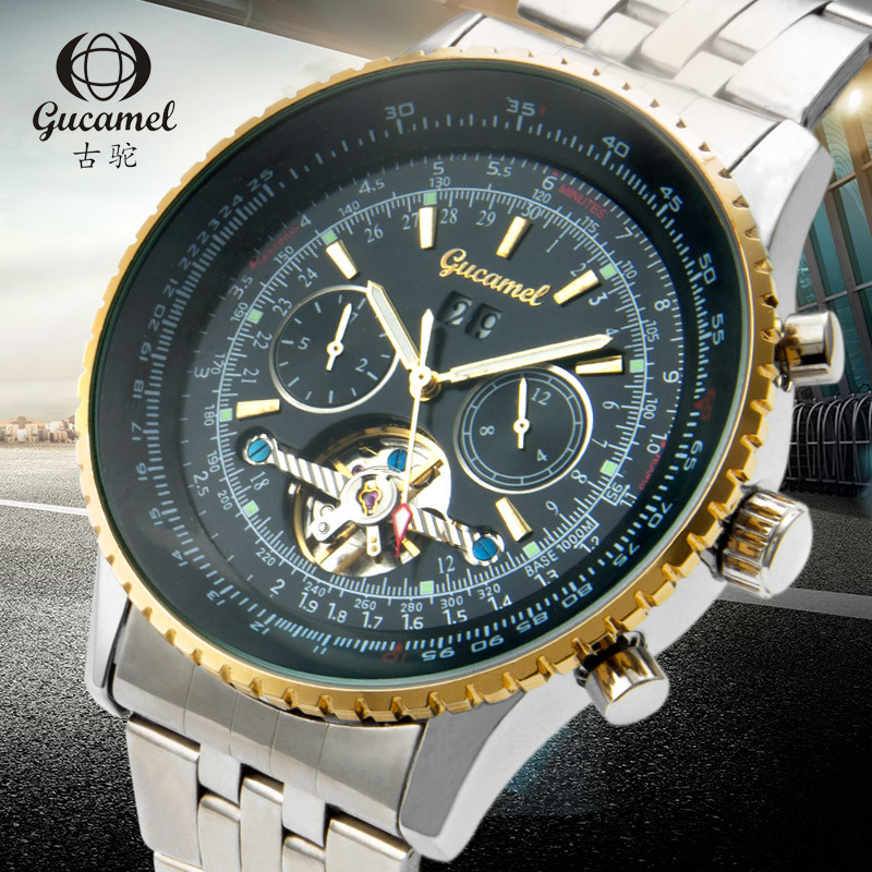 古驼工厂手表男 镂空陀飞轮大表盘商务男士全自动机械表 男表批发