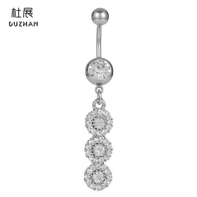 厂家直销新款欧美女式肚脐环饰品满钻电镀银色吊坠圆钻肚脐环批发|ms