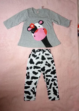 一件代发 外贸童装 新款春秋韩版儿童套装 奶牛女童套装