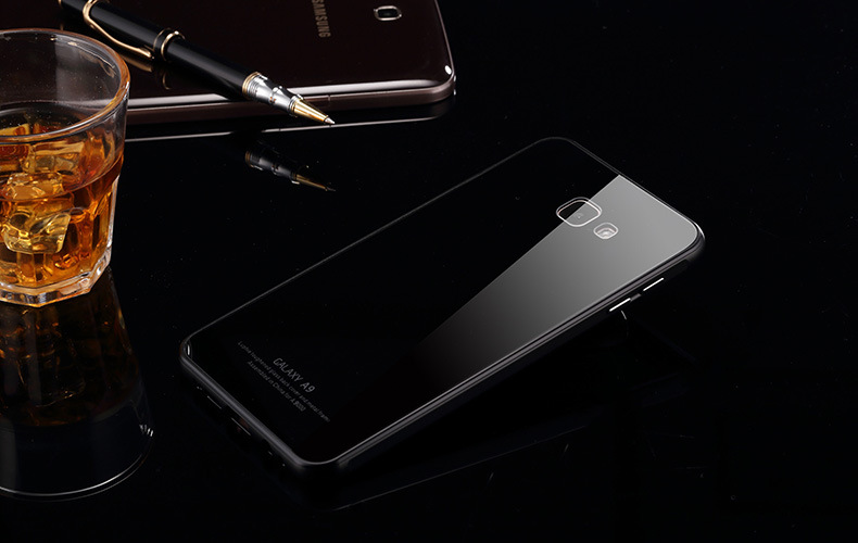 Luphie Aircraft Aluminum Metal Frame 9H Tempered Glass Back Cover Case for Samsung Galaxy A9 A9100 A9000