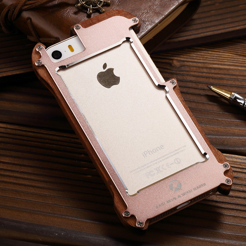 R-Just Light Slim Timber Aluminum Metal Wood Bumper Case Cover for Apple iPhone 5S/5/SE